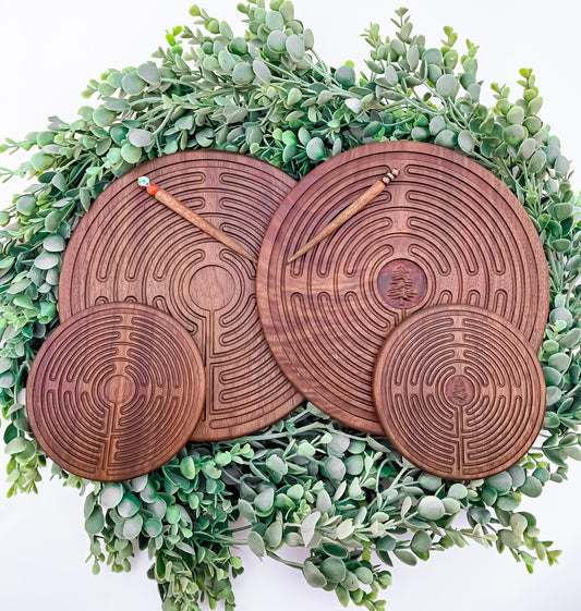Walnut Wood Prayer Labyrinth with Stylus | Great for Meditation Practice, Sensory Play, Spiritual Awakening | Chartres Labyrinth