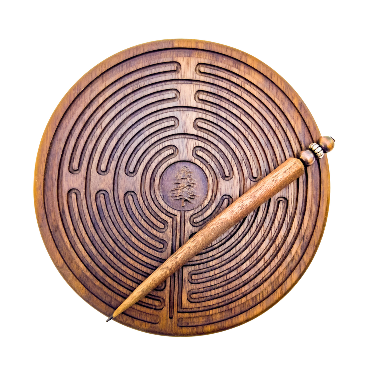 Walnut Wood Prayer Labyrinth with Stylus | Great for Meditation Practice, Sensory Play, Spiritual Awakening | Chartres Labyrinth