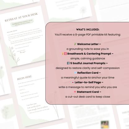 Printable Self-Care Retreat for Women | Digital Reflection Journal with Guided Prompts & Affirmations