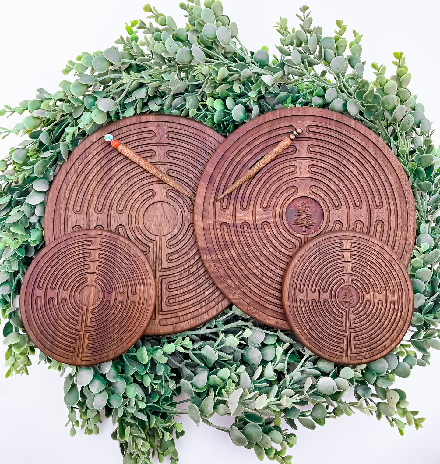 Walnut Wood Labyrinth with Stylus | Great for Meditation Practice, Sensory Play, Spiritual Awakening | Chartres Labyrinth