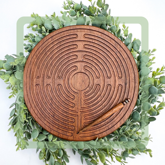 Walnut Wood Labyrinth with Stylus | Great for Meditation Practice, Sensory Play, Spiritual Awakening | Chartres Labyrinth