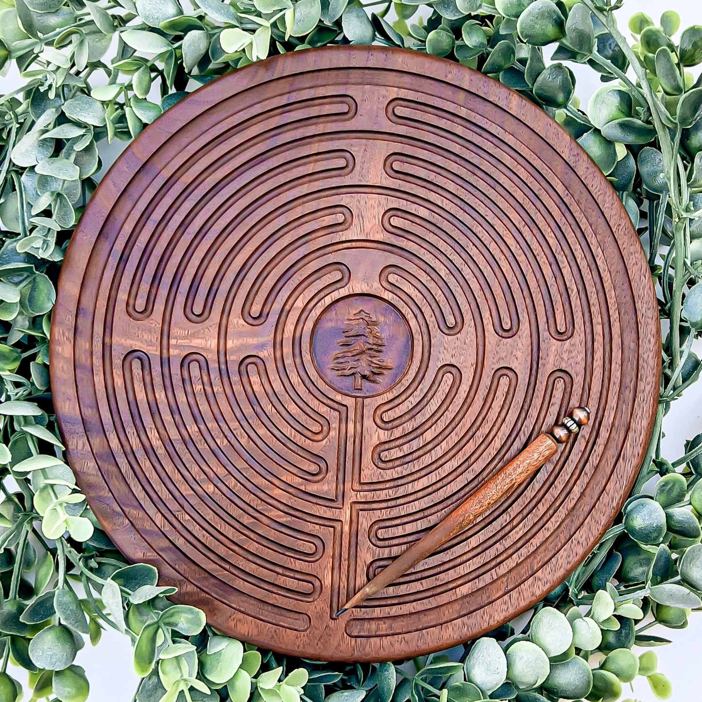 Walnut Wood Labyrinth with Stylus | Great for Meditation Practice, Sensory Play, Spiritual Awakening | Chartres Labyrinth
