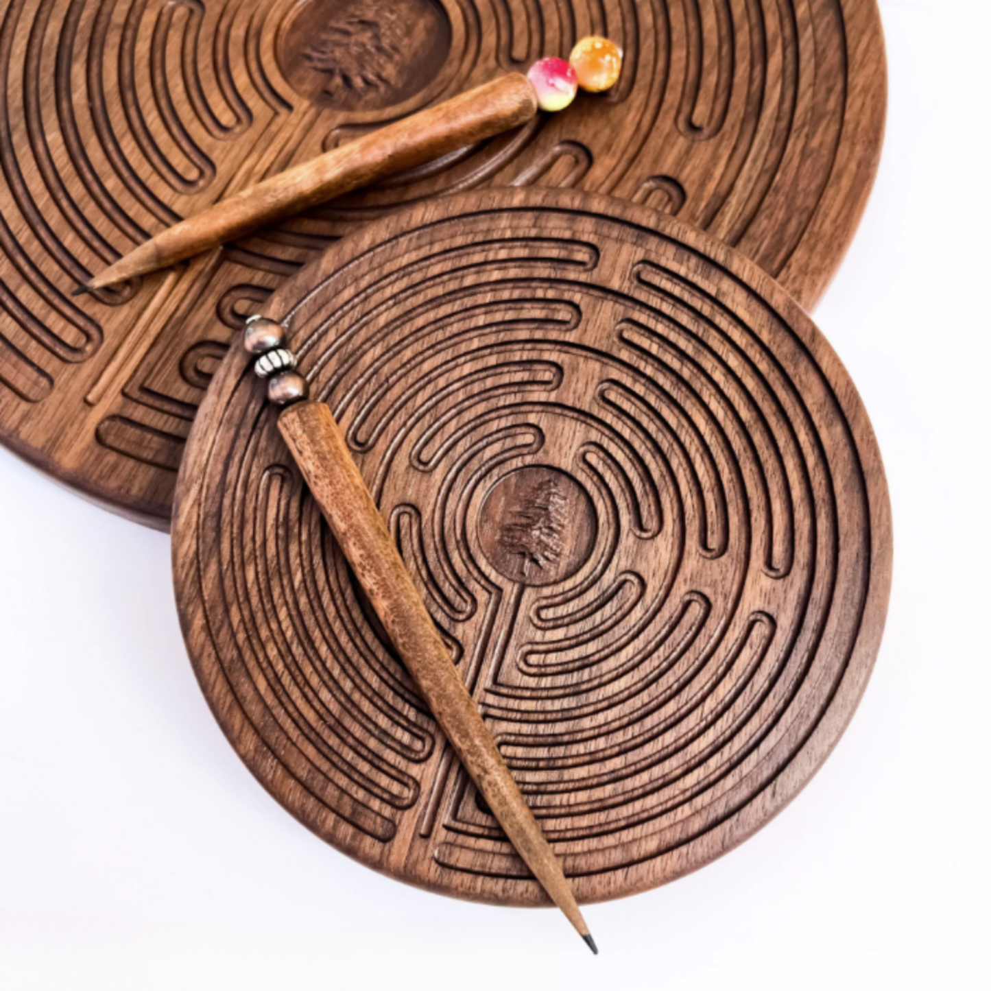 Walnut Wood Labyrinth with Stylus | Great for Meditation Practice, Sensory Play, Spiritual Awakening | Chartres Labyrinth